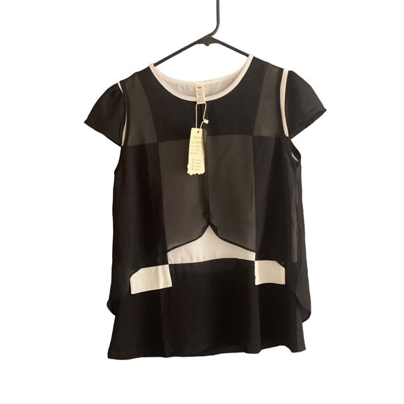 women's black white cap sleeve top partysu yy Korea size XL - Picture 1 of 11